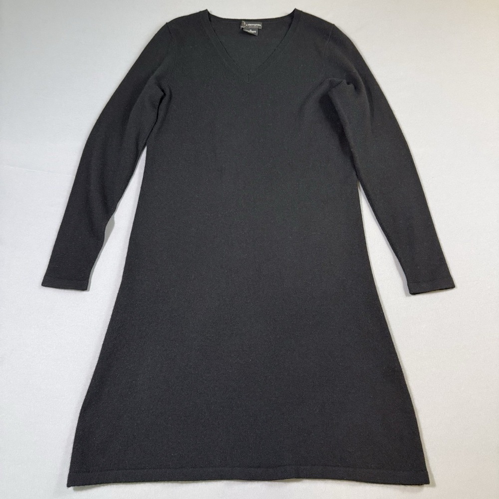 C by Bloomingdales Cashmere V-Neck Sweater Dress Womens Medium Black Fall Casual